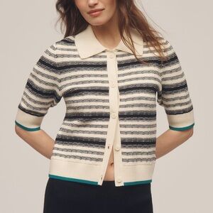 Maeve Striped Cardigan in Black, White, and Teal